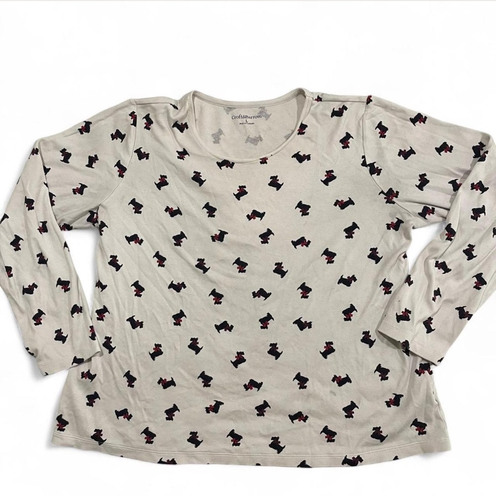 Croft & Barrow Cream Long Sleeve Top with Dog Print
